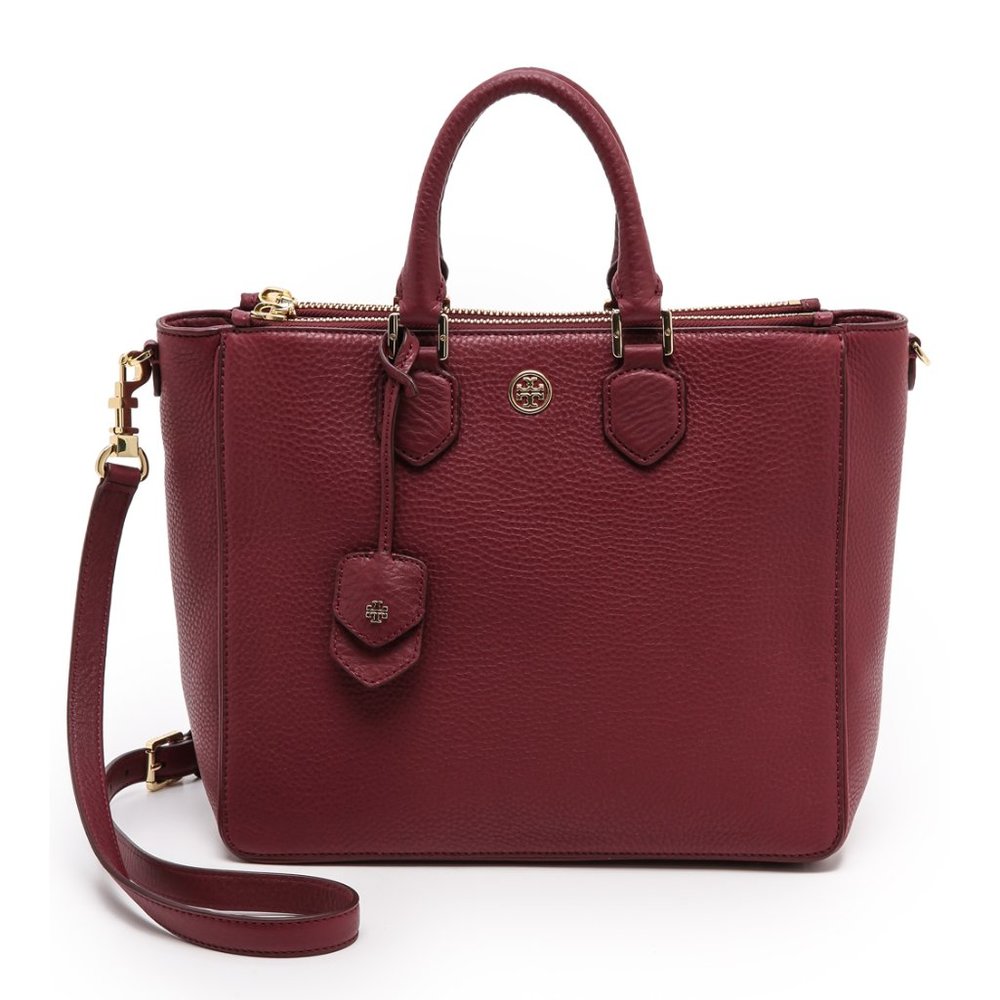 Tory Burch Burgundy Robinson Pebbled Leather Tote